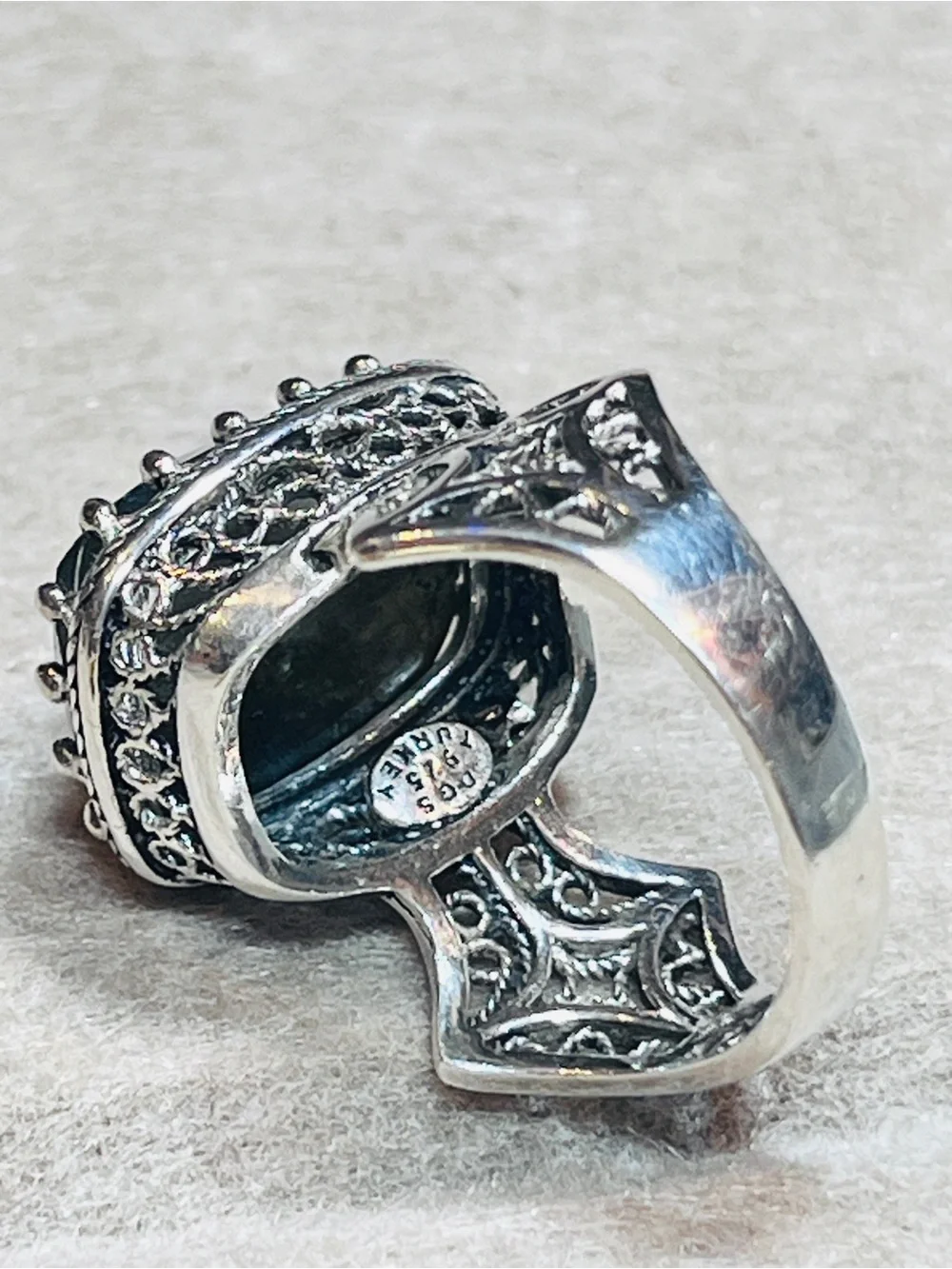 Sterling Ring Silver Blue Labradorite signed JDG Statement Ring